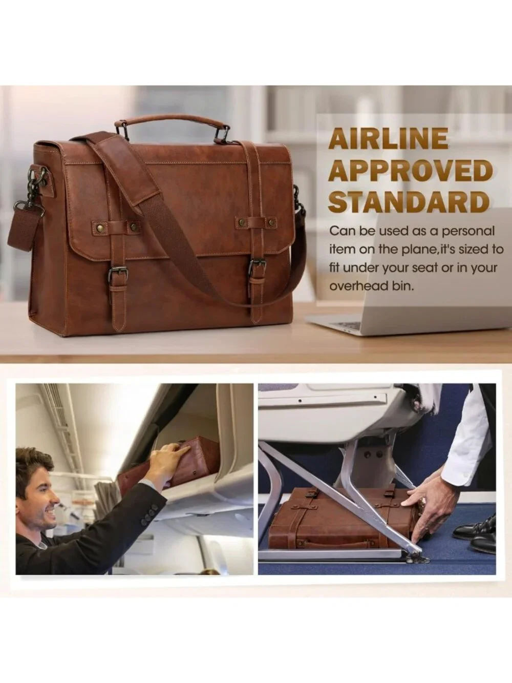 Vintage Leather Waterproof Messenger Bag for 17